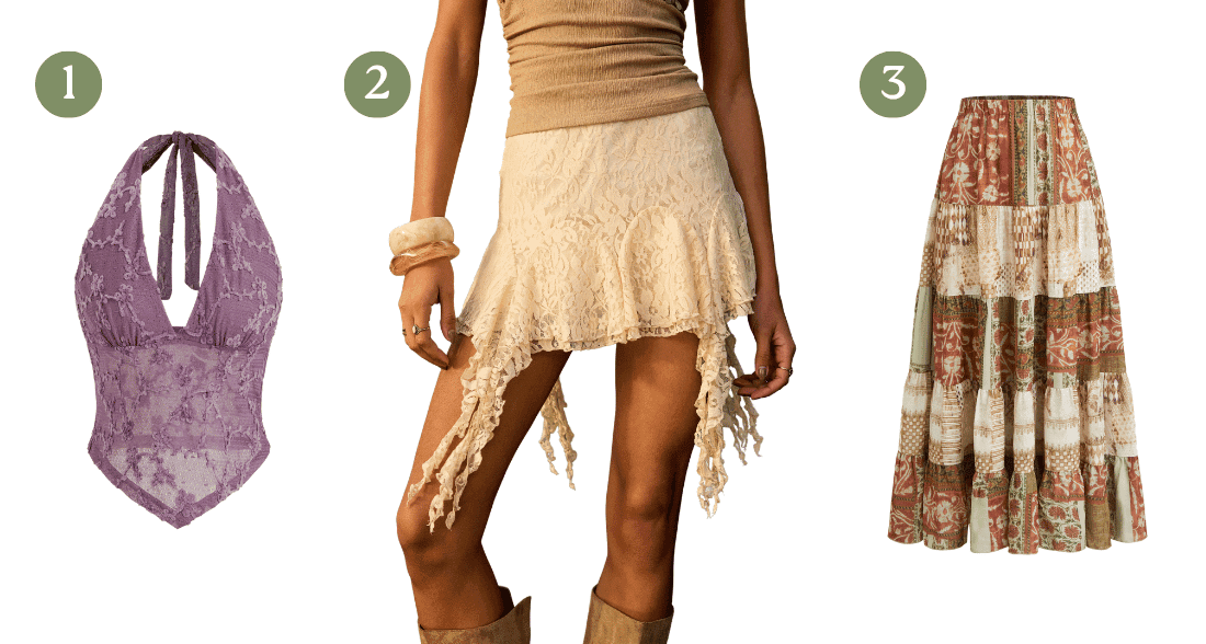 Sample clothing from Cider brand that goes with fairycore