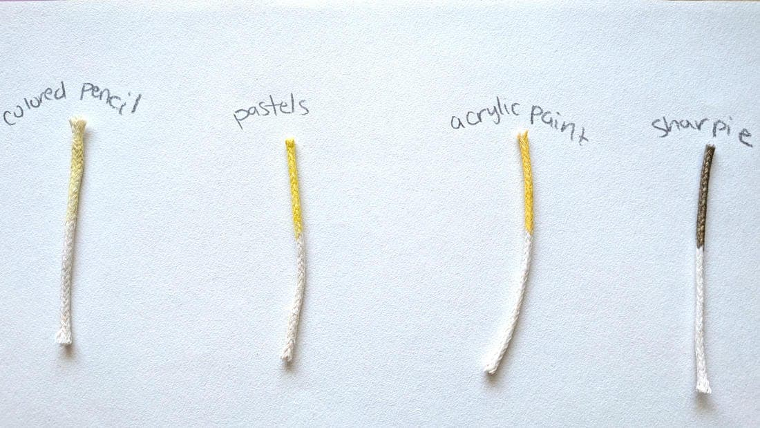 different yellow paint materials pieces of cord
