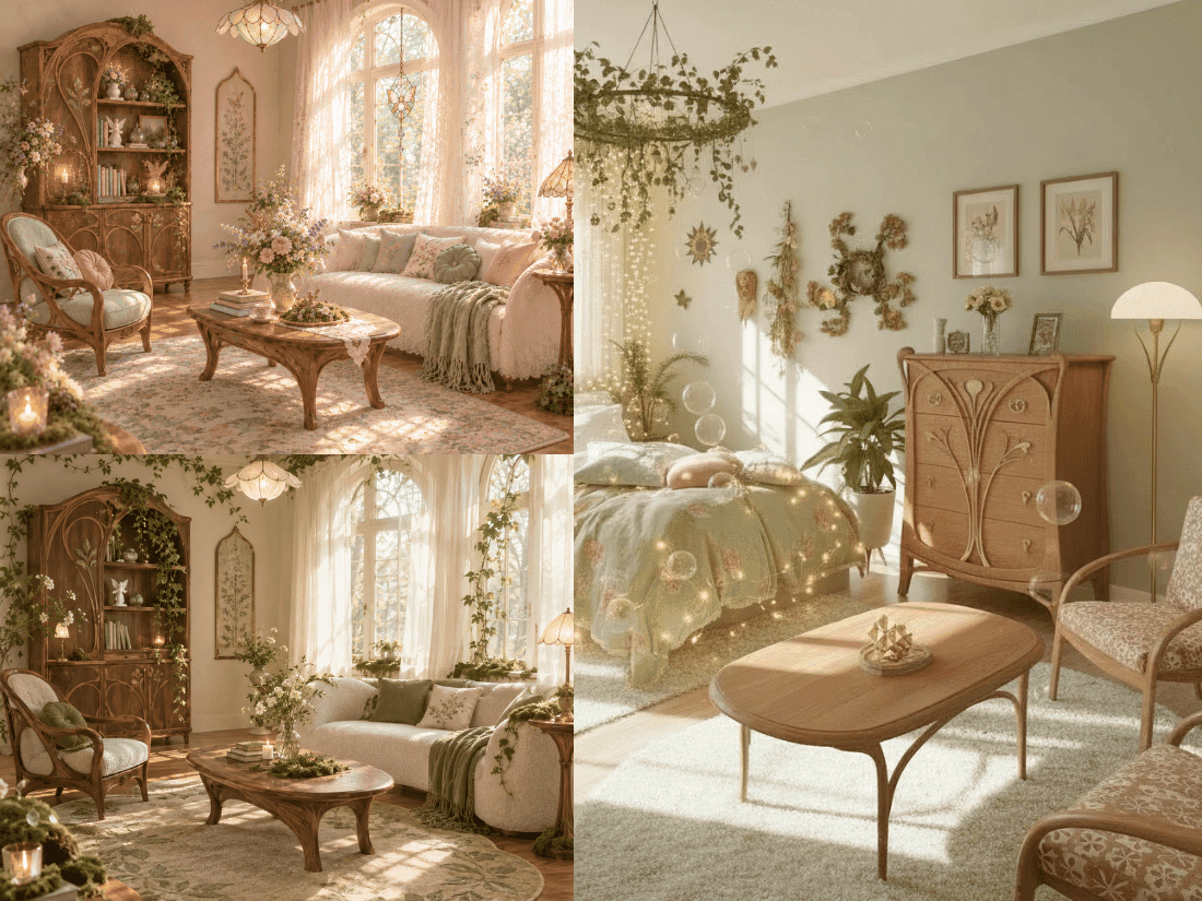 ai generated fairycore living room and bedroom