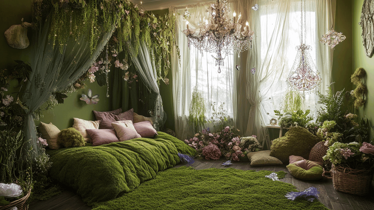 AI image of a fairycore aesthetic bedroom
