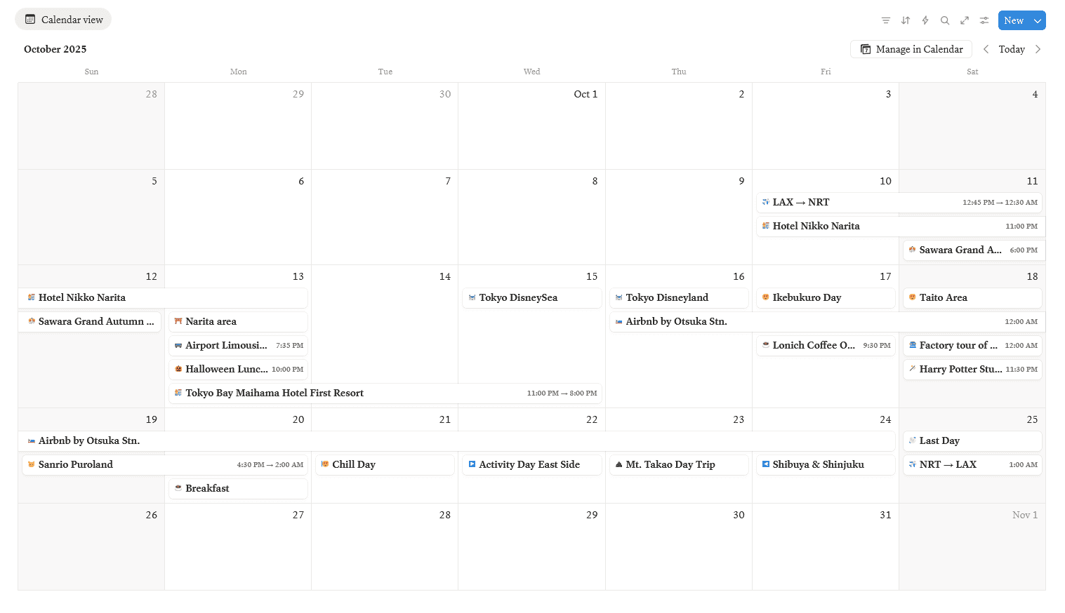 A calendar with various activities scheduled throughout the month.