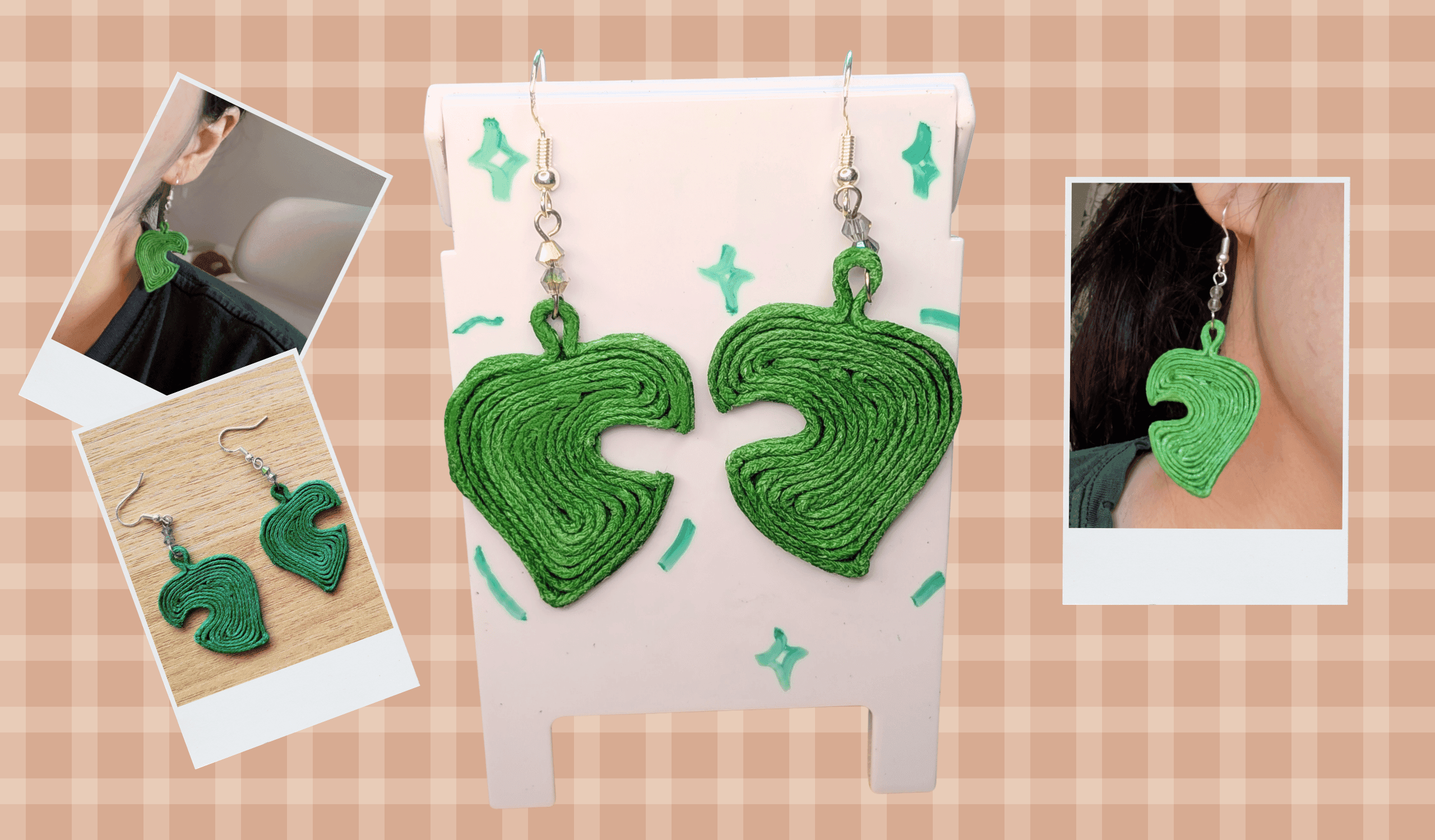 Close up of the animal crossing leaf earrings