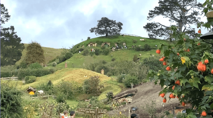 Scenic hillside with hobbit homes