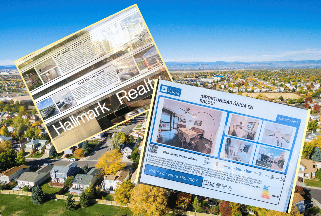 House Hunting Listings Two images of flyers about for sale homes with info on each