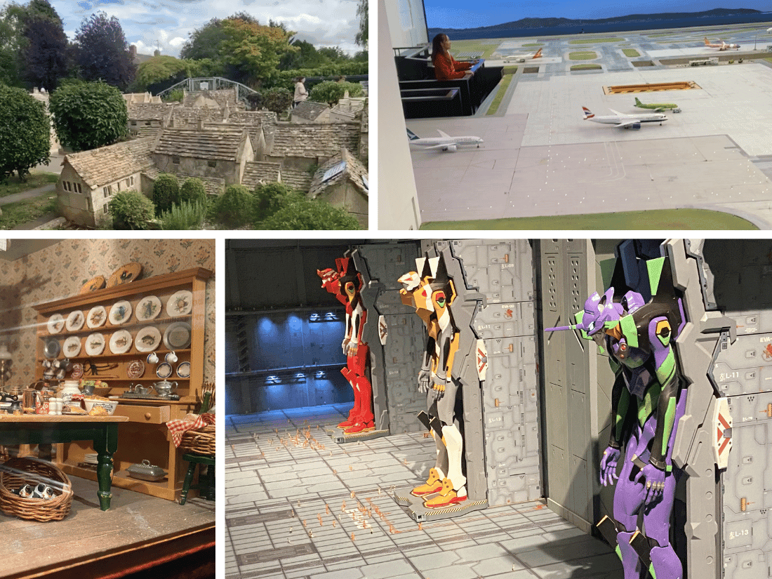 miniature attractions japan and england miniature attractions japan and england of gundam, an airport, country village and kitchen