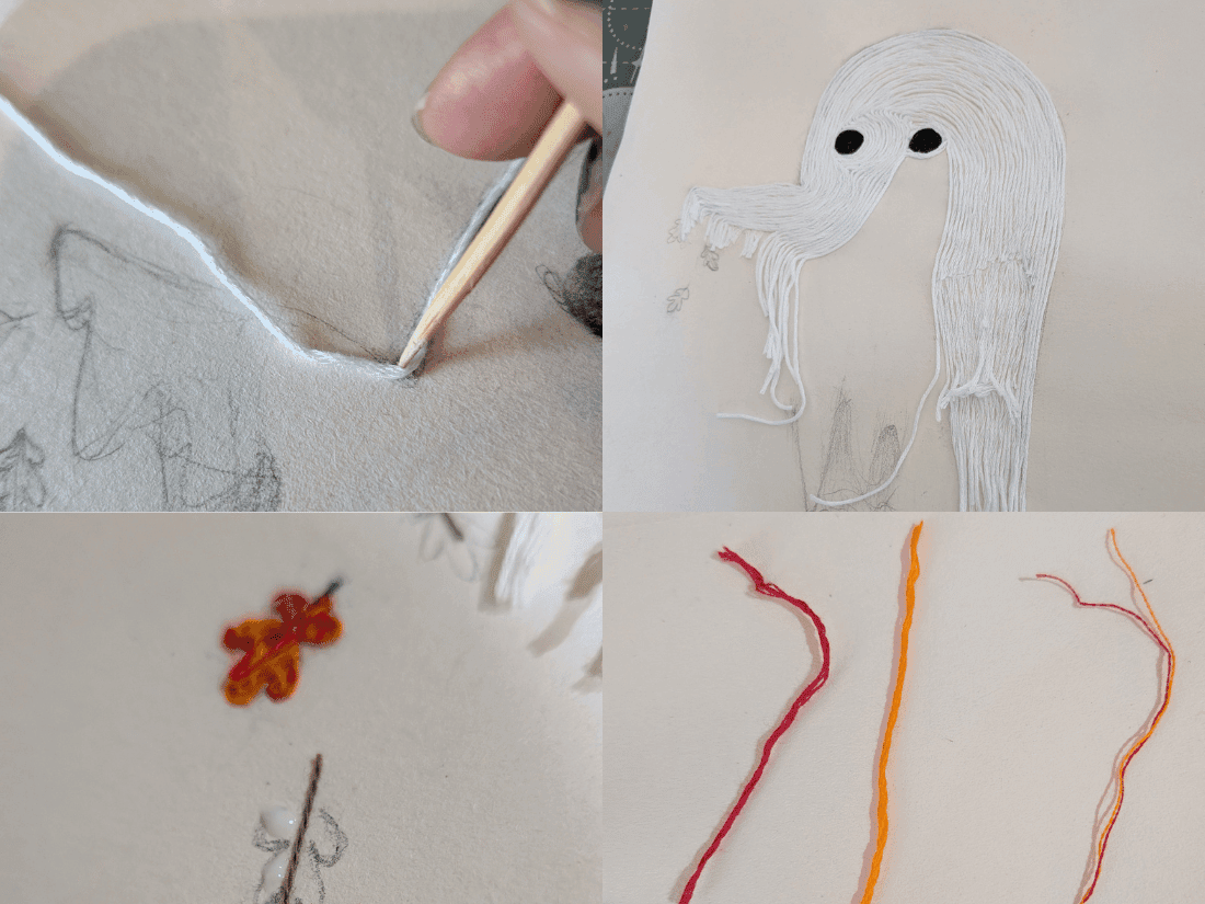 gluing thread art series of 4 pictures explaining different ways to glue your thread
