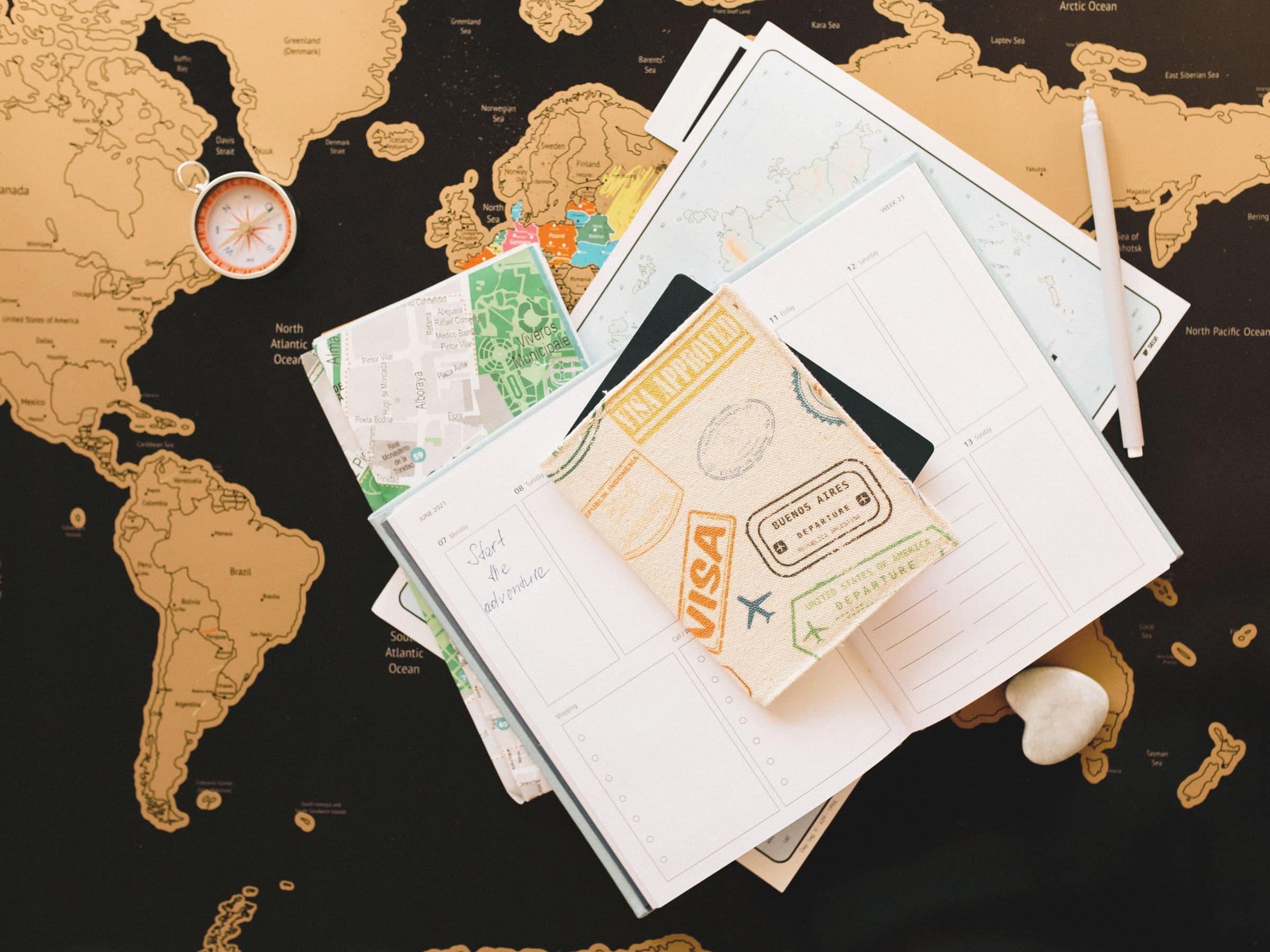 travel planners with map