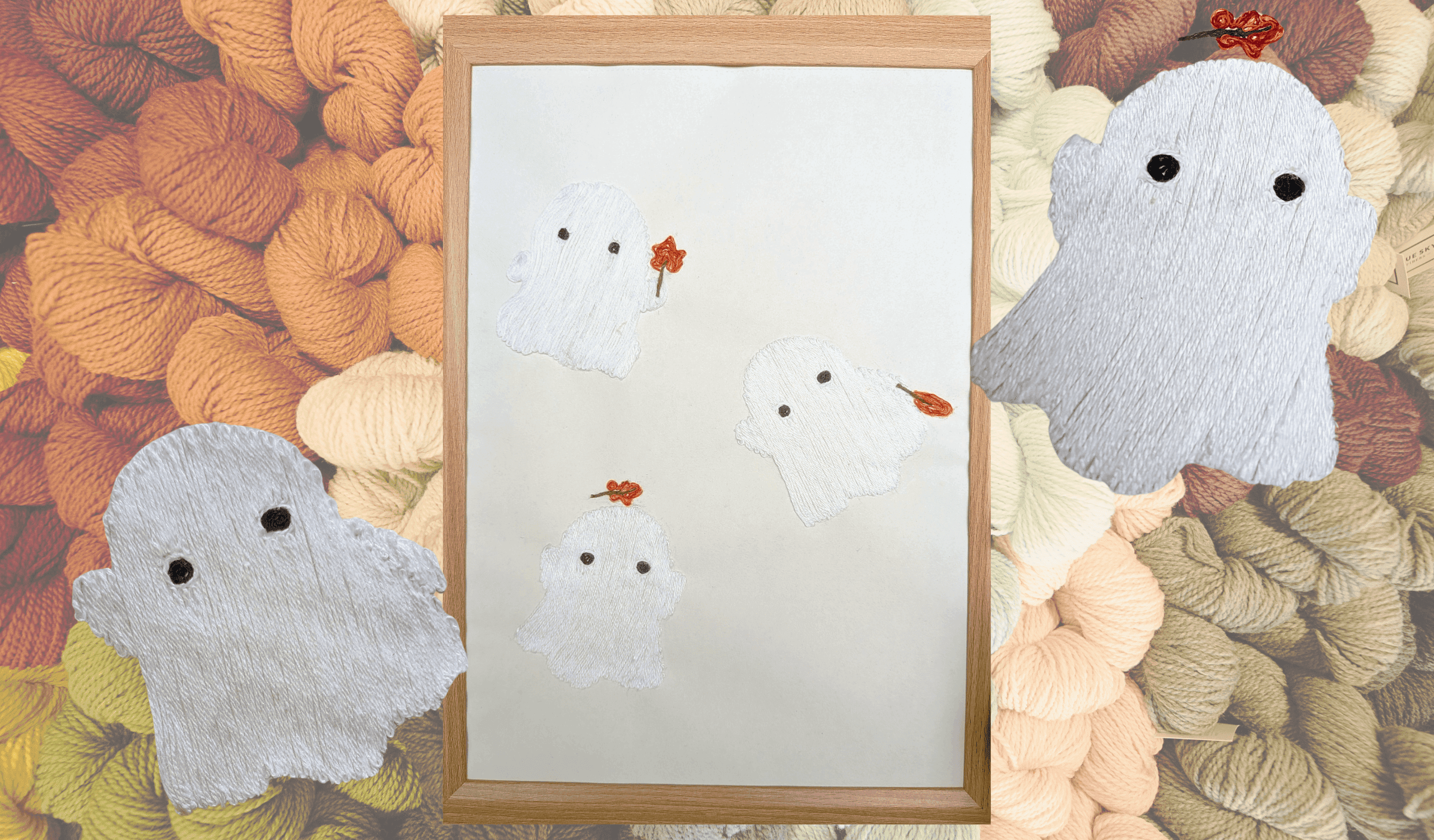 DIY Thread Wall Art featuring fall leaves and ghosts