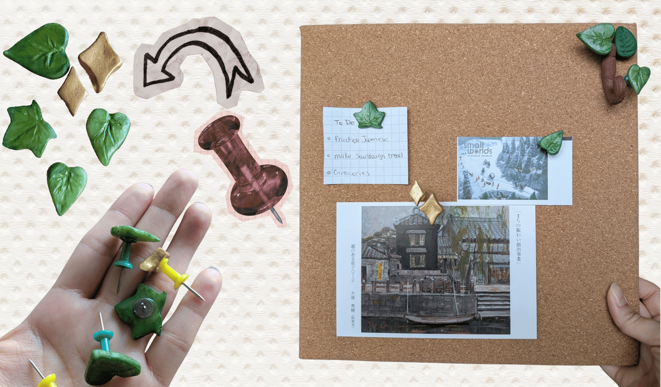 custom clay push pins on a bulletin board custom clay push pins in shape of leaves and stars on a cork board