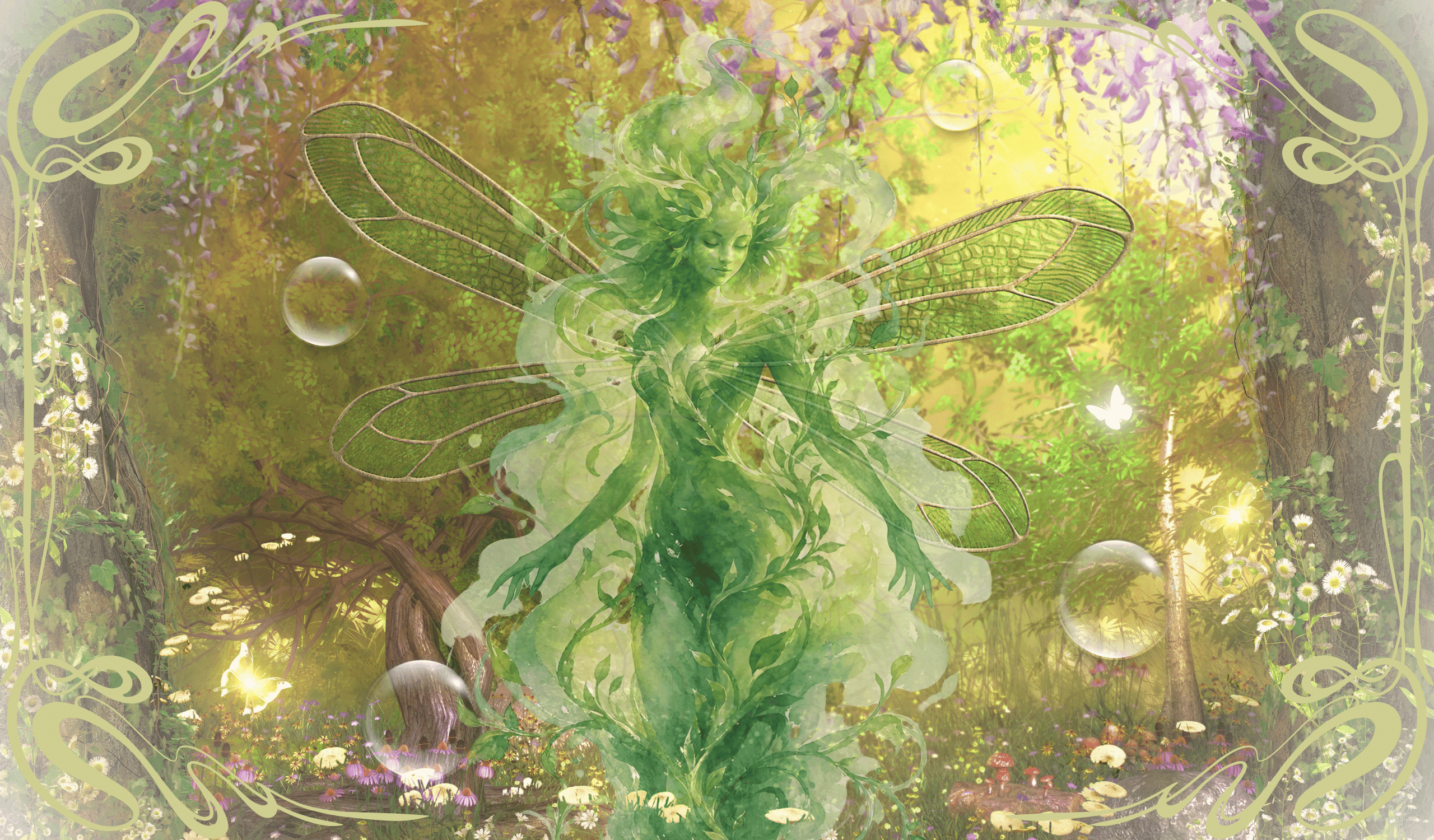 Epitome of Fairycore green fairy in an enchanted forest
