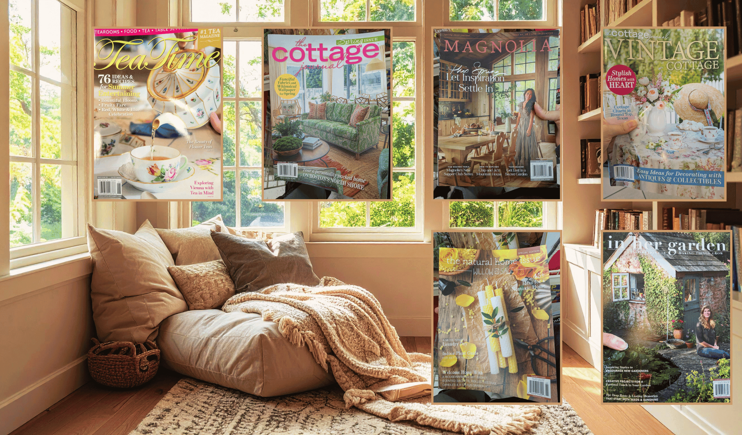 Display of cottagecore coded magazines