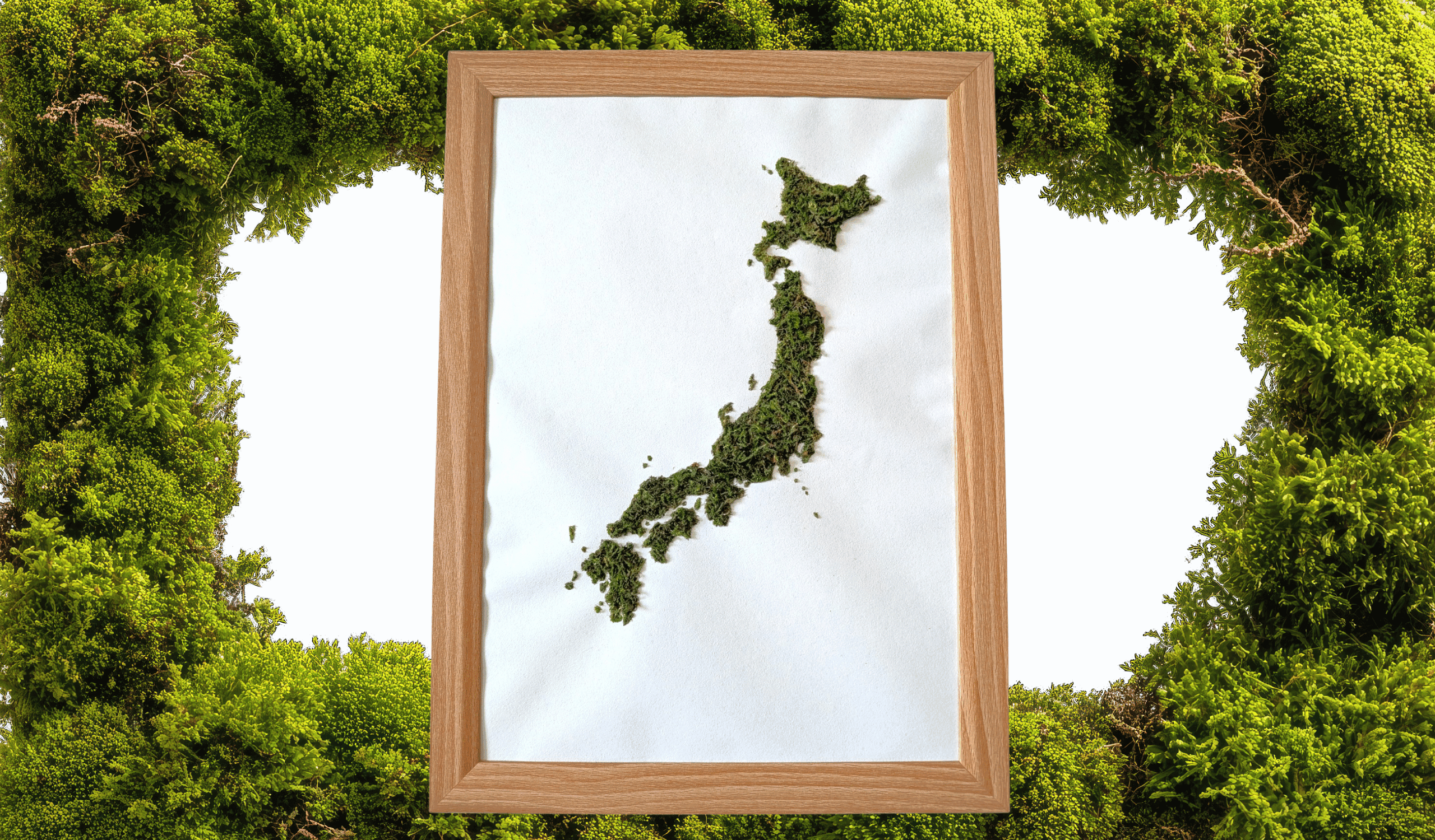 Japan Moss Wall Art Print Japan country map made out of moss on a wooden frame