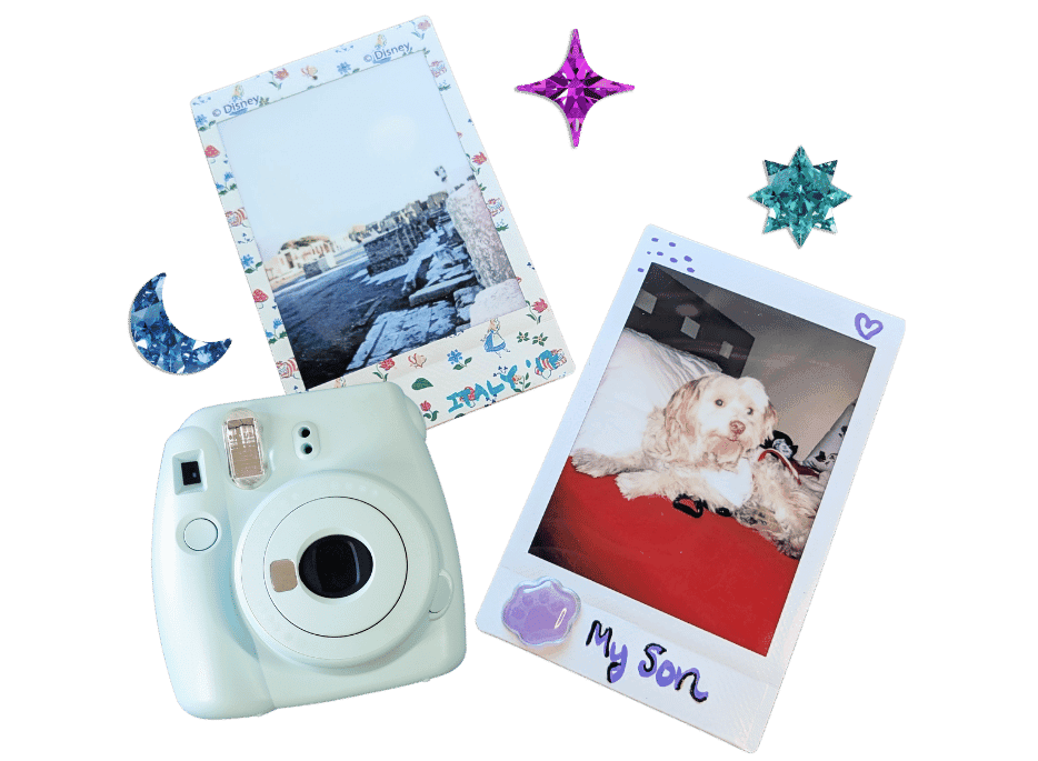 Travel Polaroids Polaroid cameras with two polaroids of sights and cute dog